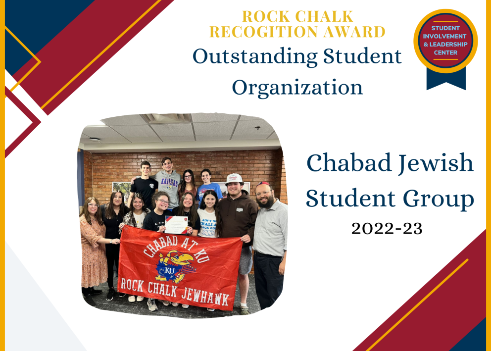 Rock Chalk Recognition Award Outstanding Student Organization Chabad Jewish Student Group